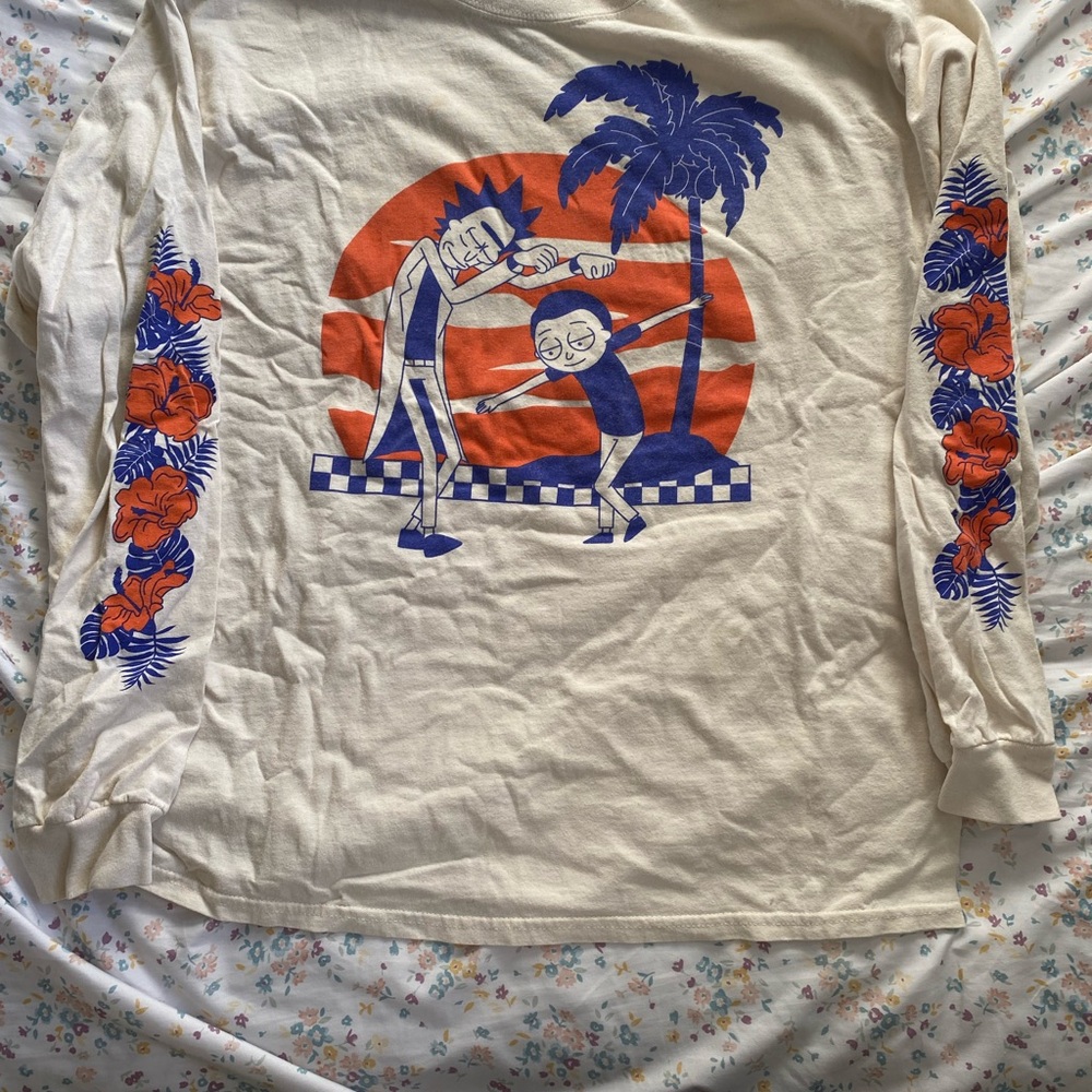 Rick and Morty Cream and Blue Graphic Shirt